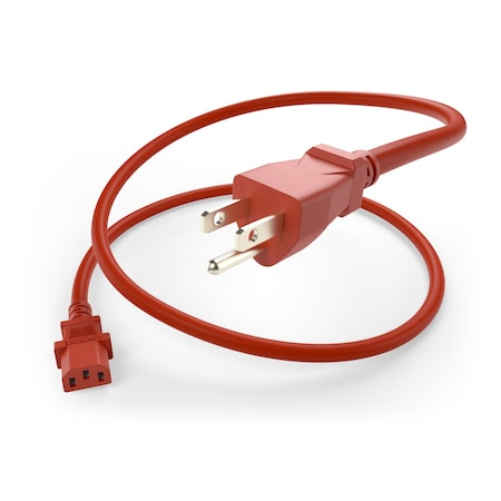 3Ft Power Cord 5/15P - C13 10Amp Red